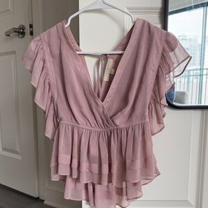 Flutter Sleeve V-Neck Blouse in Dusty Rose